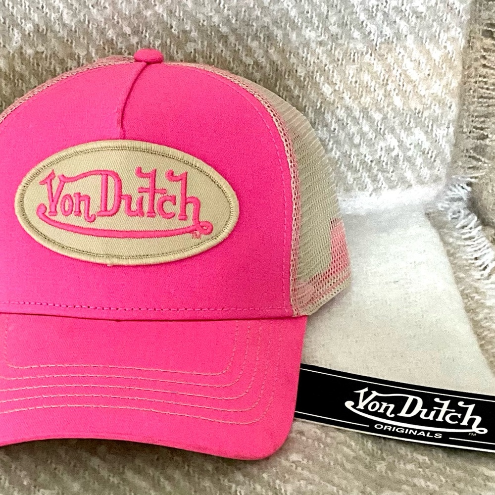 Von Dutch Hot Pink and Beige Trucker Hat